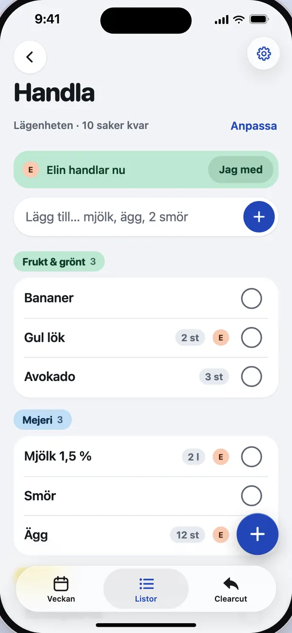 Hemmet: den gemensamma inköpslistan.
